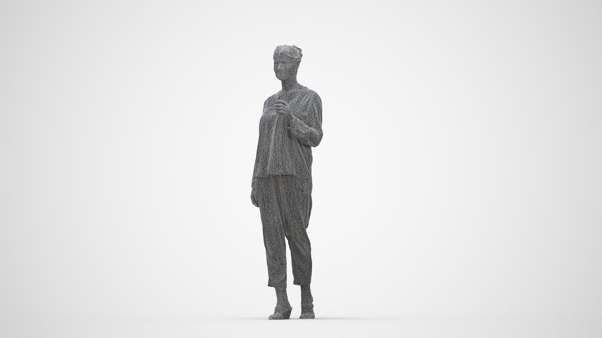 scanned 3D woman casual walking, photogrammetry people for Enscape and V-Ray, wireframe back view