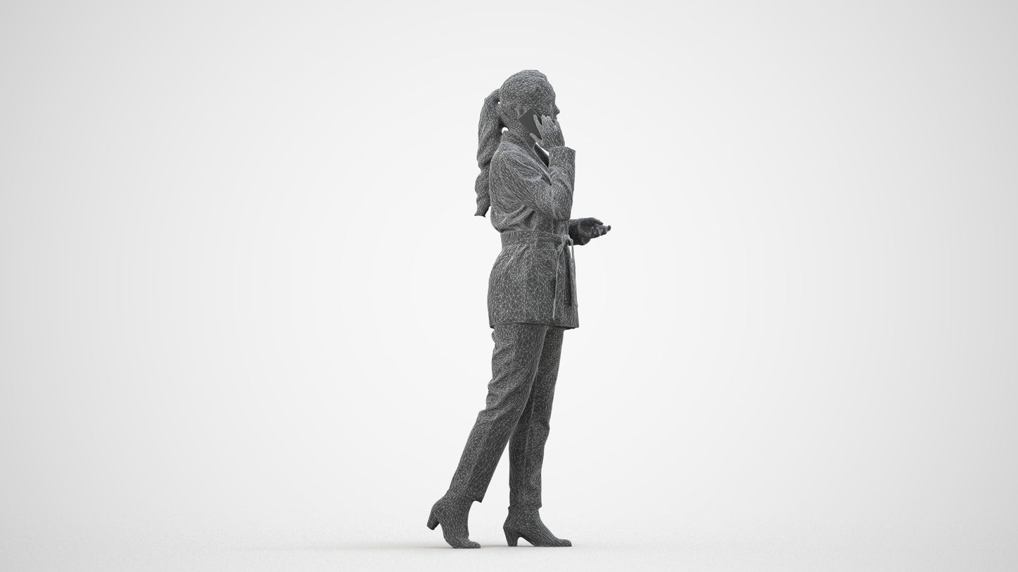 3D scanned woman business, photorealistic archviz people for Enscape and SketchUp, wireframe side view