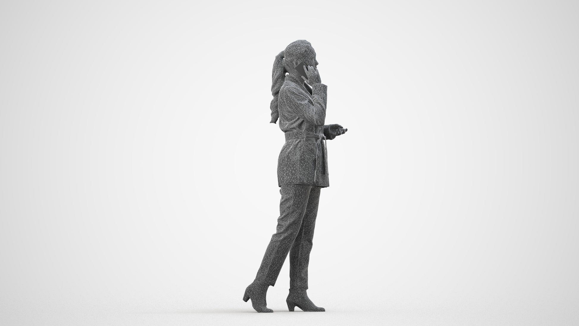 3D scanned woman business, photorealistic archviz people for Enscape and SketchUp, wireframe side view