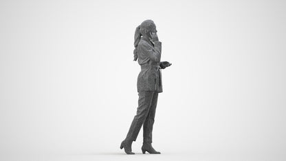 3D scanned woman business, photorealistic archviz people for Enscape and SketchUp, wireframe side view