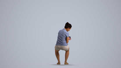 realistic 3D woman casual sitting, scanned archviz people for Blender and 3ds Max, front view render