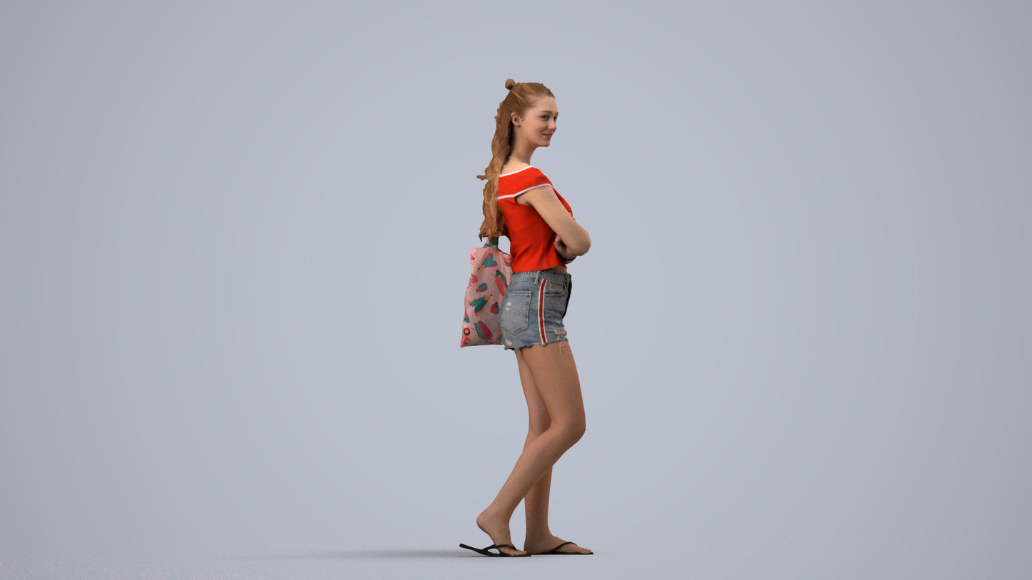 photogrammetry 3D girl casual standing, realistic human model archviz FBX, side view render