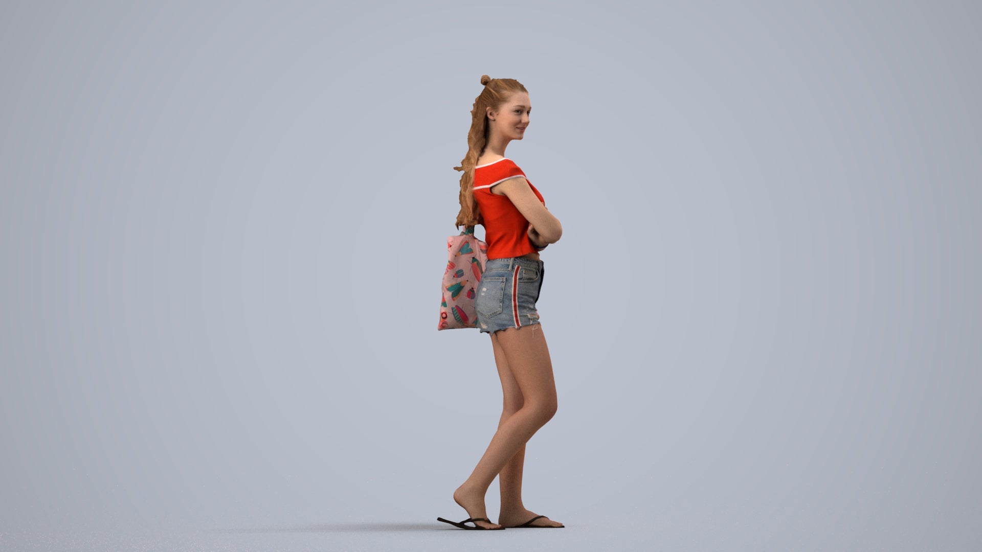 photogrammetry 3D girl casual standing, realistic human model archviz FBX, side view render