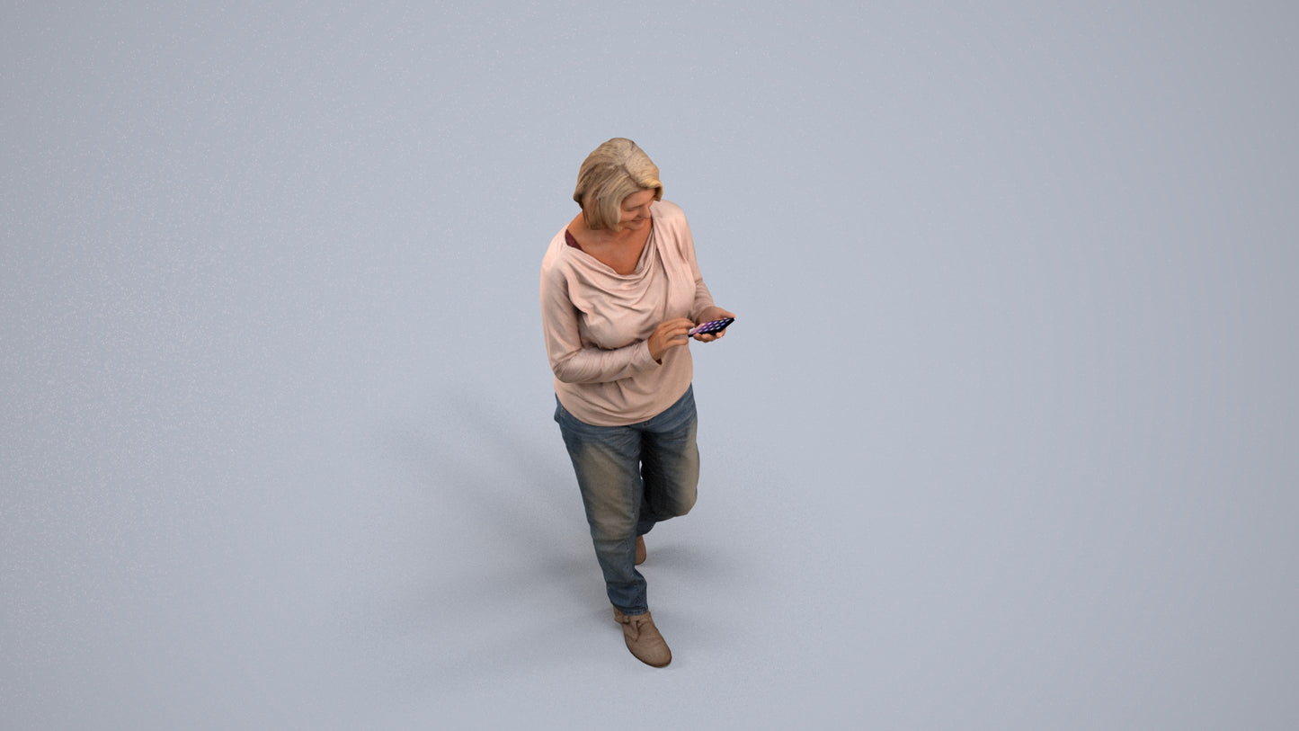 realistic 3D people woman casual walking, render-ready for V-Ray and Corona, FBX OBJ, back view render