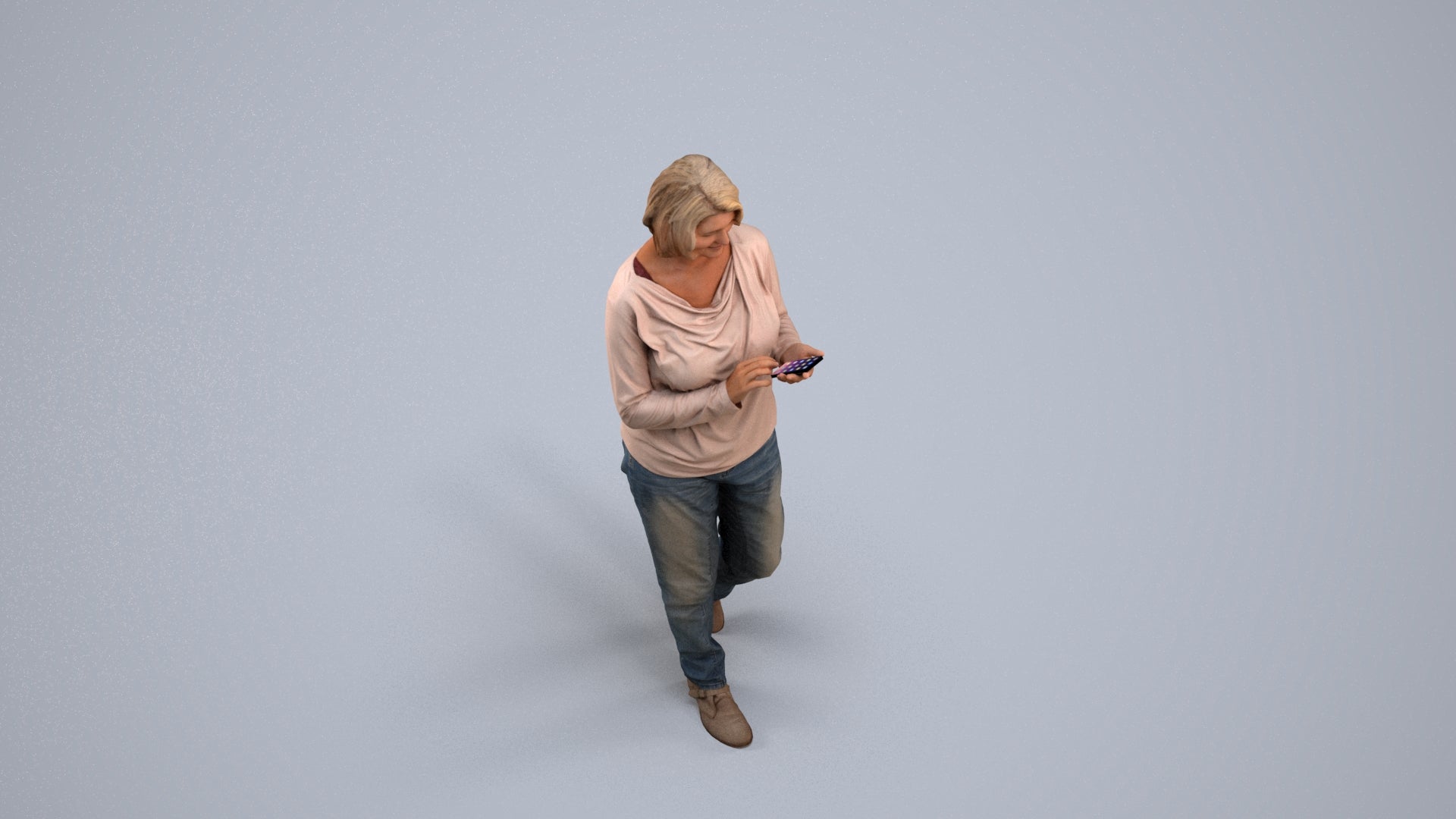 realistic 3D people woman casual walking, render-ready for V-Ray and Corona, FBX OBJ, back view render