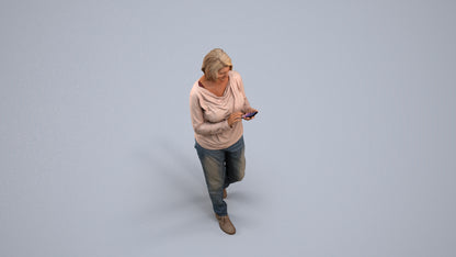 realistic 3D people woman casual walking, render-ready for V-Ray and Corona, FBX OBJ, back view render