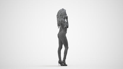 realistic 3D woman casual standing, scanned archviz people for Blender and 3ds Max, wireframe side view