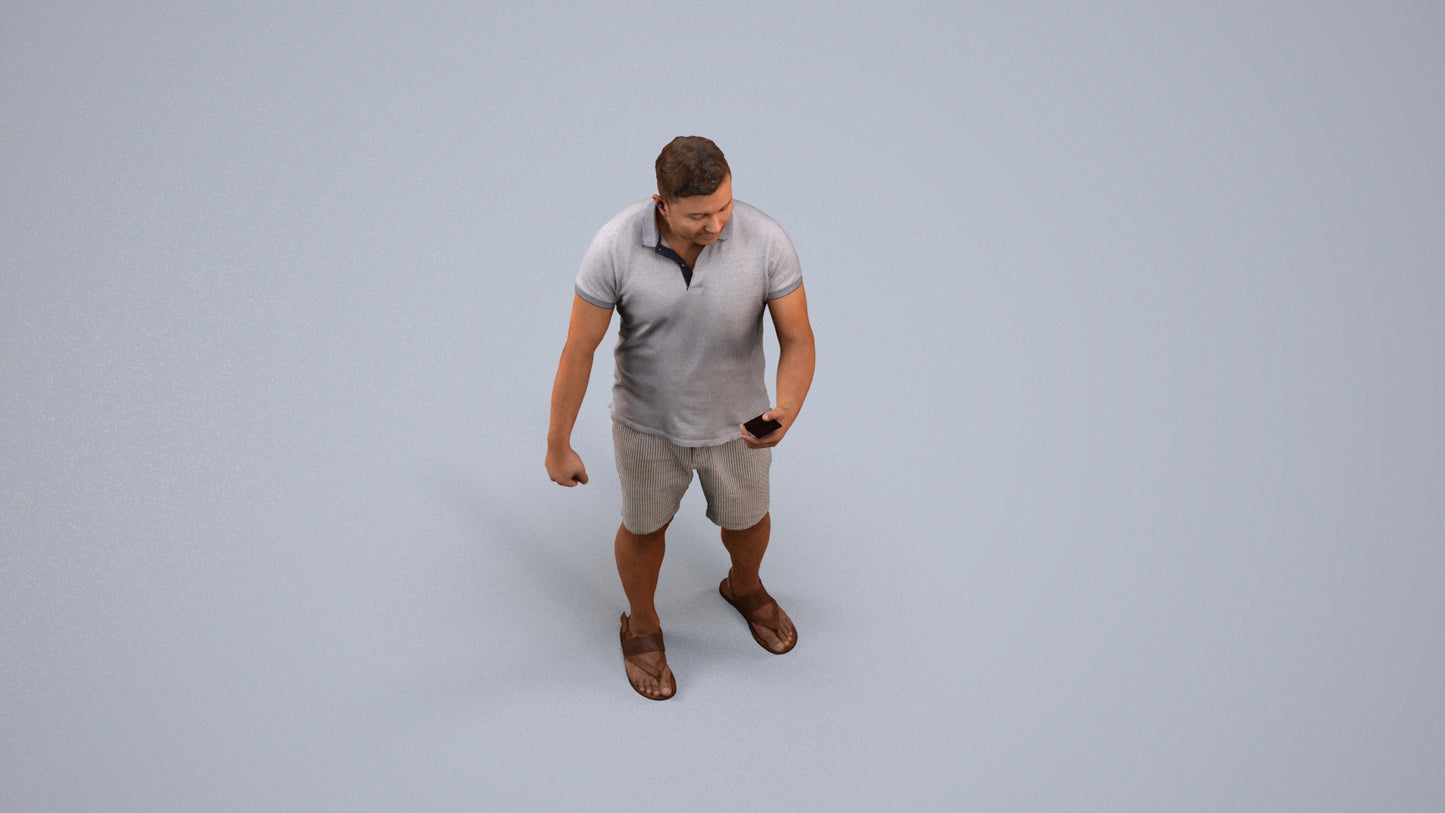 realistic 3D man casual standing, scanned archviz people for Blender and 3ds Max, back view render