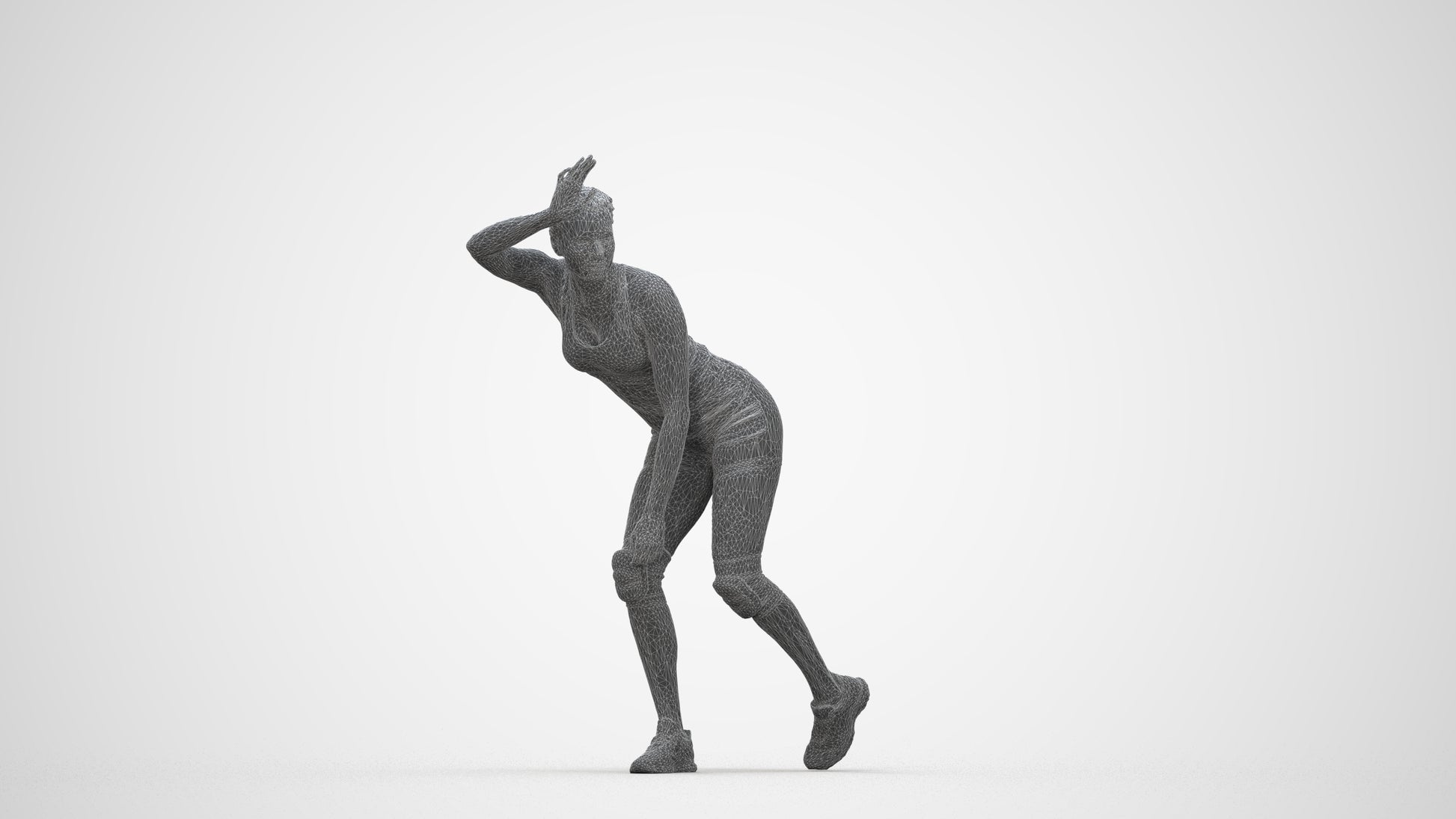 scanned 3D woman sport, photogrammetry people for Enscape and V-Ray, wireframe back view