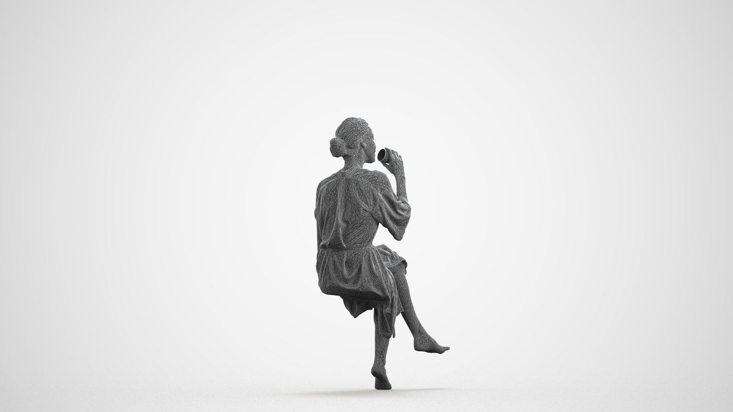 photogrammetry 3D woman casual bathroom, realistic human model archviz FBX, wireframe front view