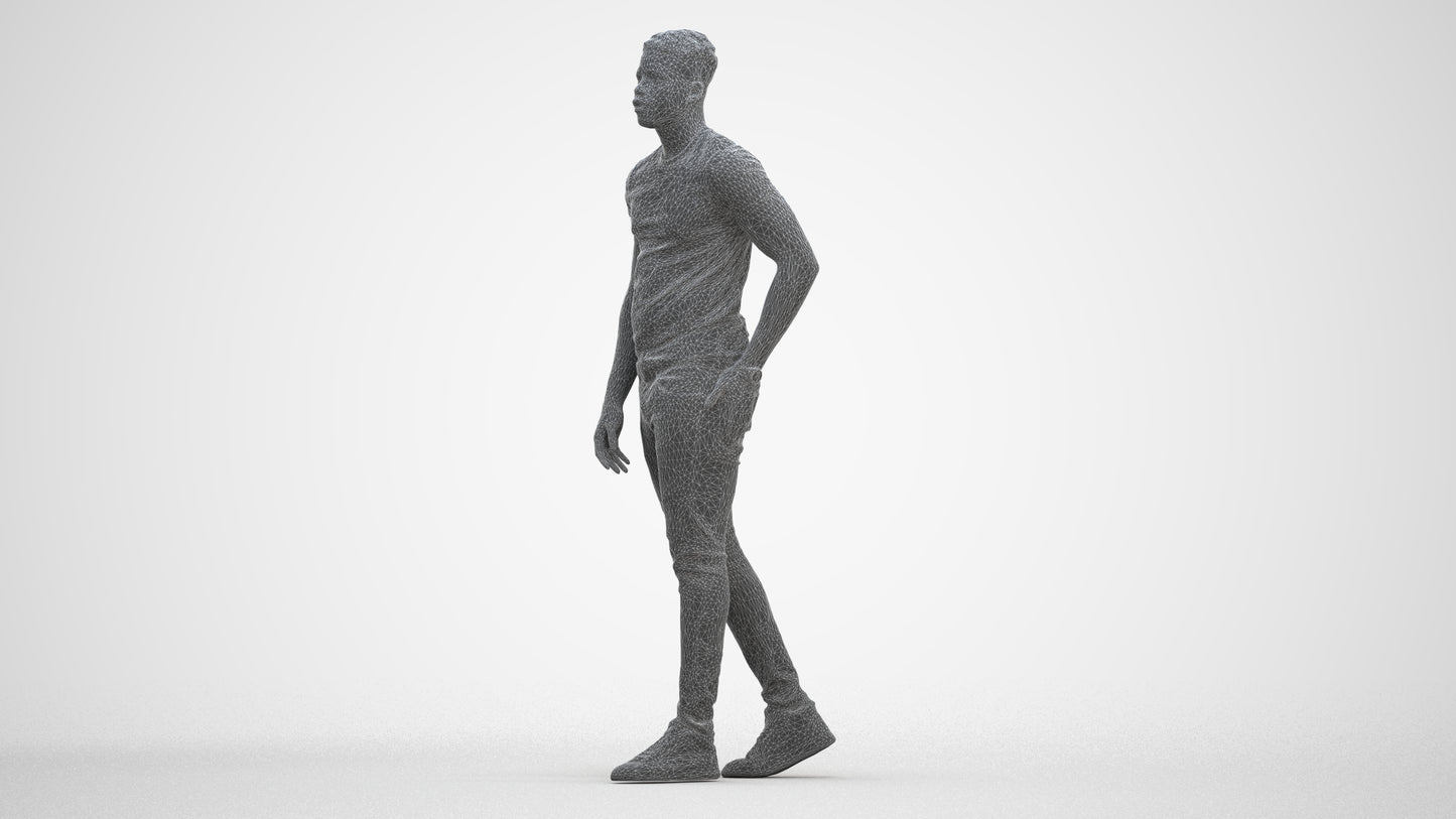 scanned 3D man casual walking, photogrammetry people for Enscape and V-Ray, three-quarter front view render