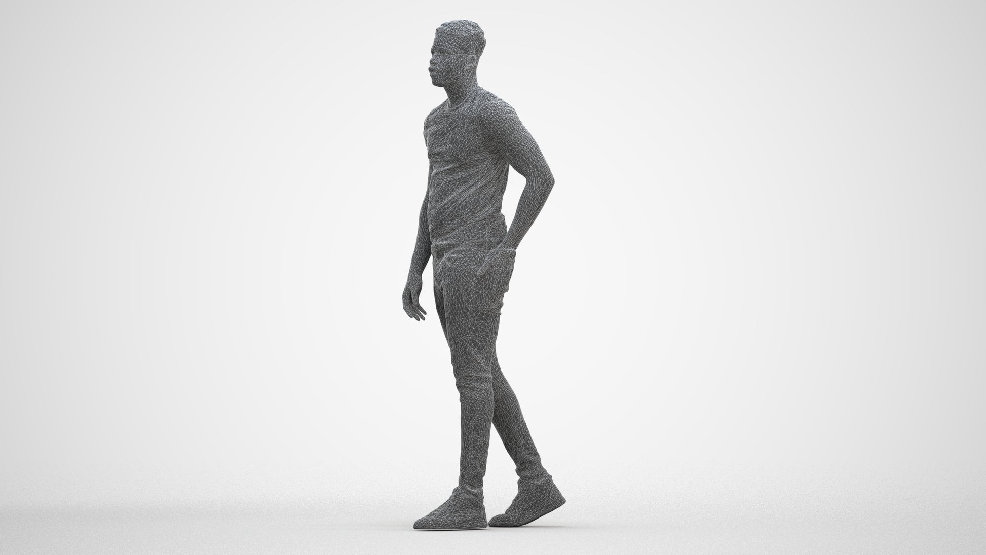 scanned 3D man casual walking, photogrammetry people for Enscape and V-Ray, three-quarter front view render