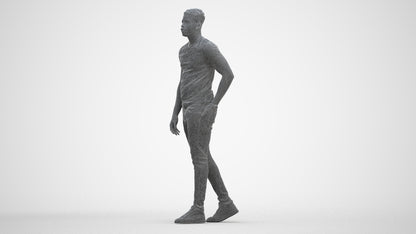 scanned 3D man casual walking, photogrammetry people for Enscape and V-Ray, three-quarter front view render