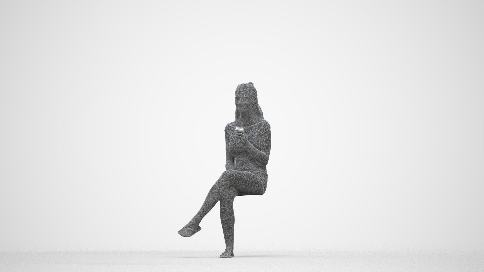 realistic 3D people girl casual sitting, render-ready for V-Ray and Corona, FBX OBJ, wireframe back view