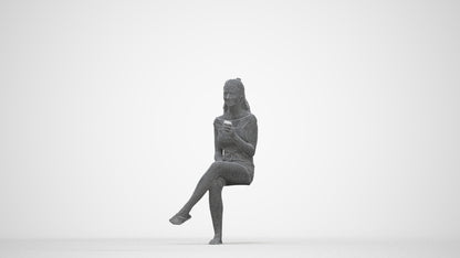 realistic 3D people girl casual sitting, render-ready for V-Ray and Corona, FBX OBJ, wireframe back view