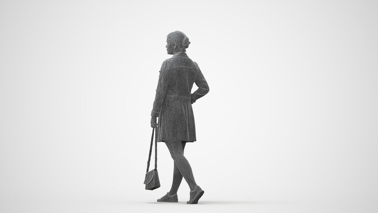 3D human model woman casual walking, photogrammetry scanned person for archviz, square thumbnail