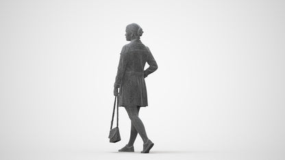 3D human model woman casual walking, photogrammetry scanned person for archviz, square thumbnail