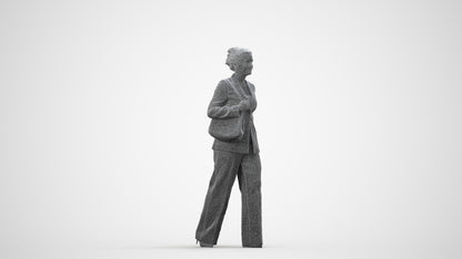 realistic 3D human woman business standing, archviz people FBX OBJ for Blender, wireframe side view