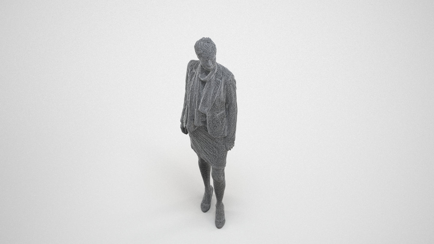 realistic 3D people woman business, render-ready for V-Ray and Corona, FBX OBJ, wireframe three-quarter view