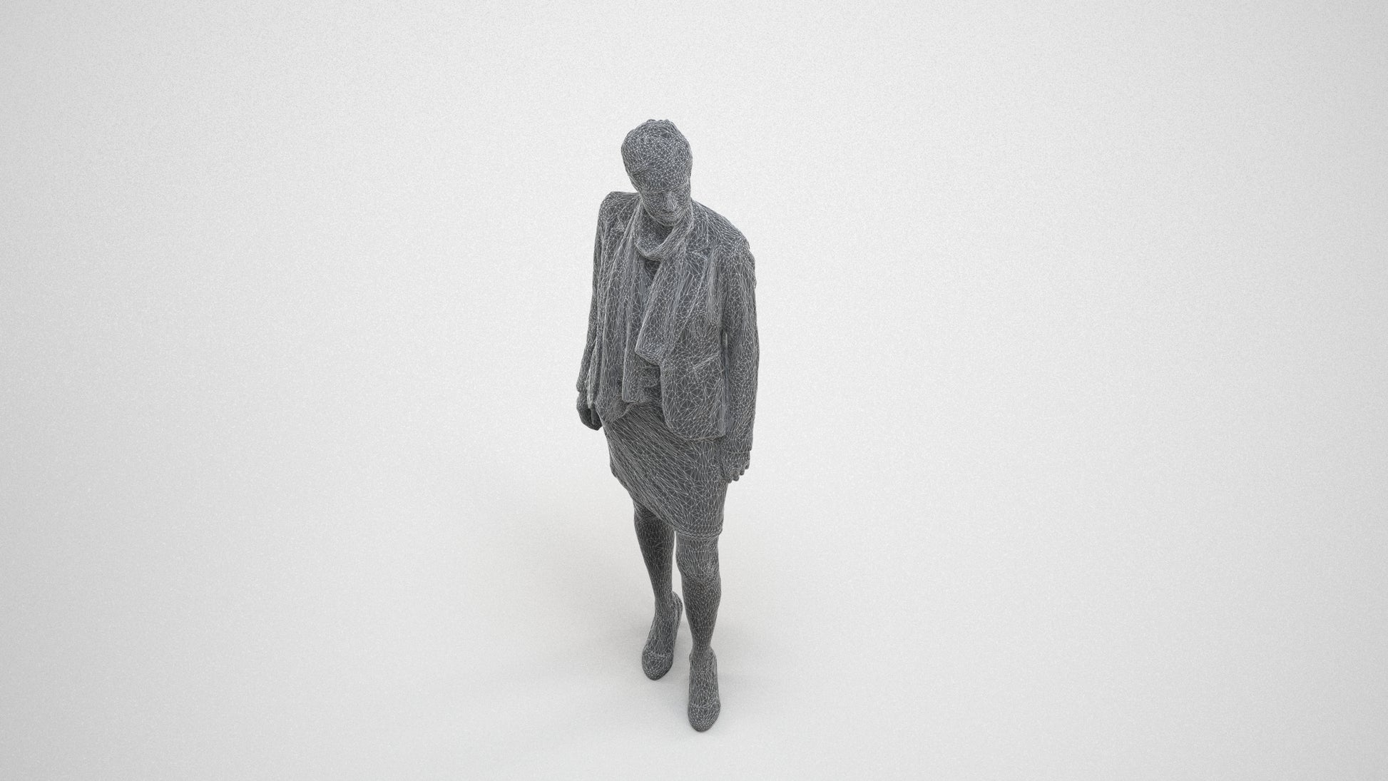 realistic 3D people woman business, render-ready for V-Ray and Corona, FBX OBJ, wireframe three-quarter view