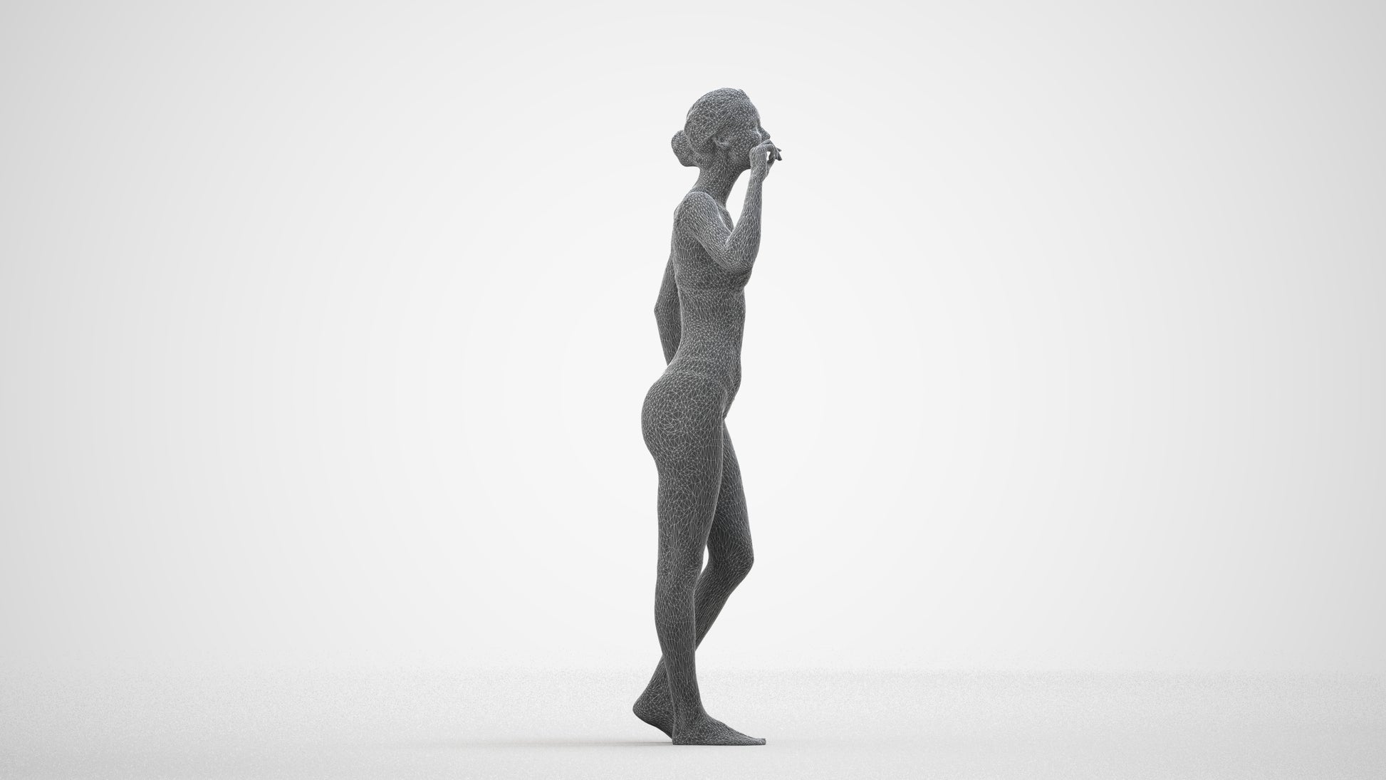 realistic 3D human woman bathroom, archviz people FBX OBJ for Blender, wireframe side view
