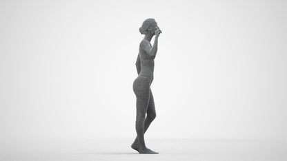 realistic 3D human woman bathroom, archviz people FBX OBJ for Blender, wireframe side view