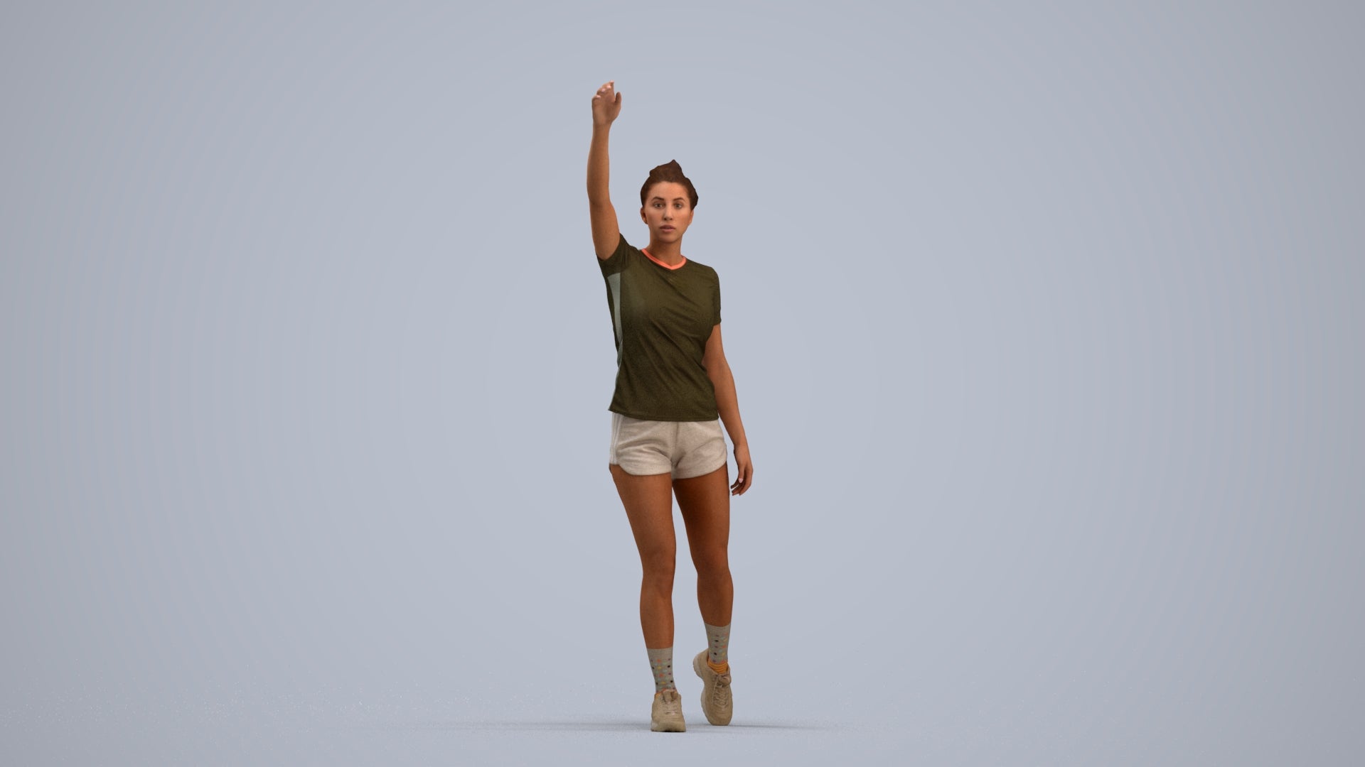 3D human model woman sport, photogrammetry scanned person for archviz, standing pose render