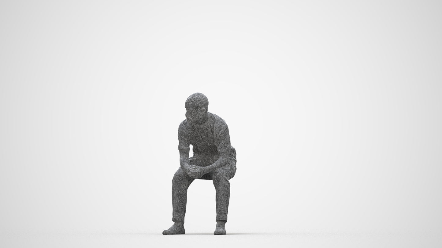 3D people model man casual sitting, scanned human for 3ds Max rendering, wireframe back view