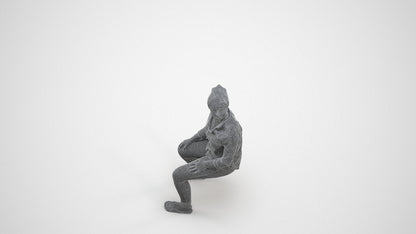 photogrammetry 3D woman casual sitting, realistic human model archviz FBX, wireframe three-quarter view