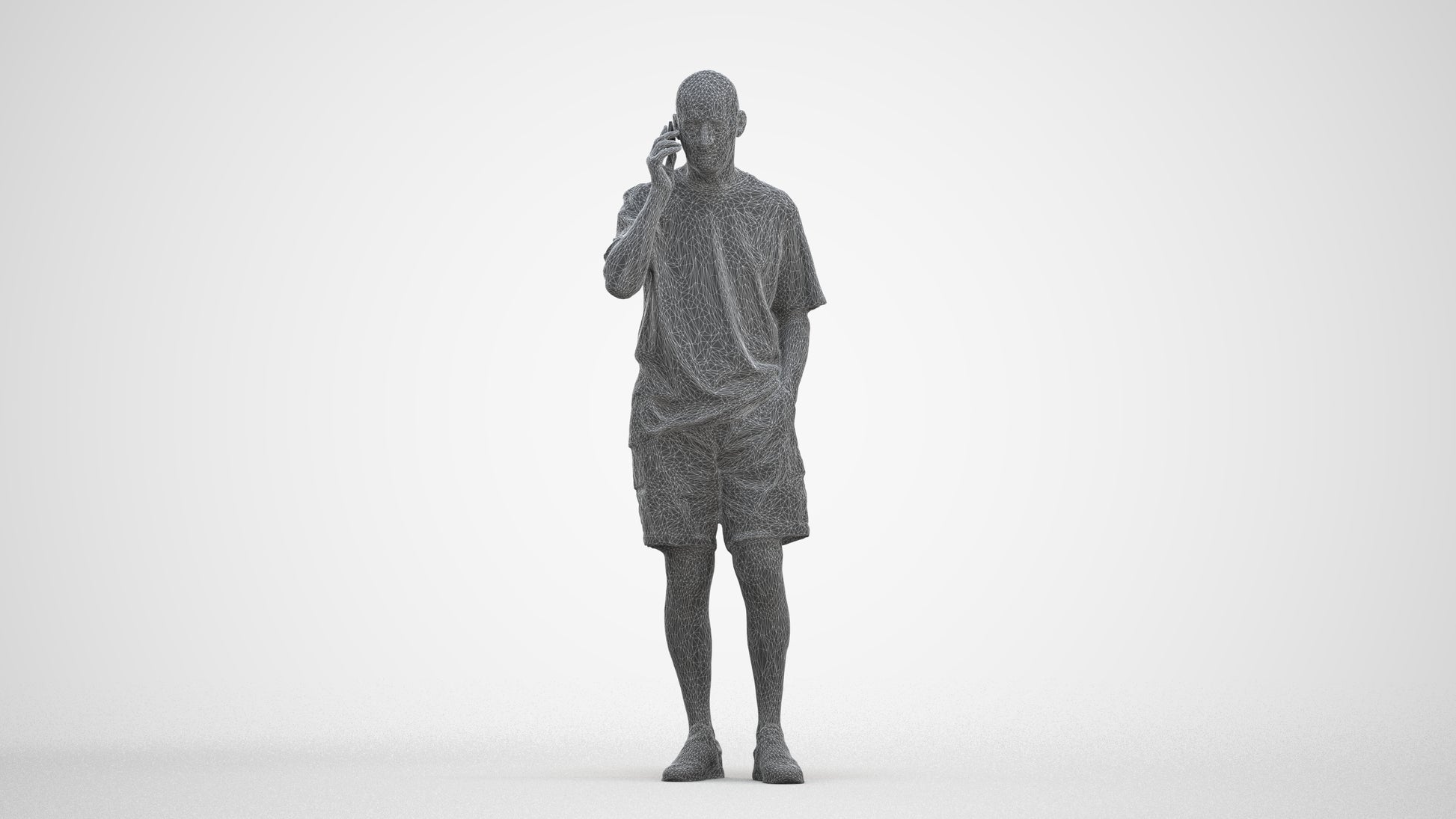 photogrammetry 3D senior man casual standing, realistic human model archviz FBX, three-quarter front view render