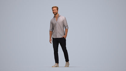 realistic 3D man casual walking, scanned archviz people for Blender and 3ds Max, top-down view render