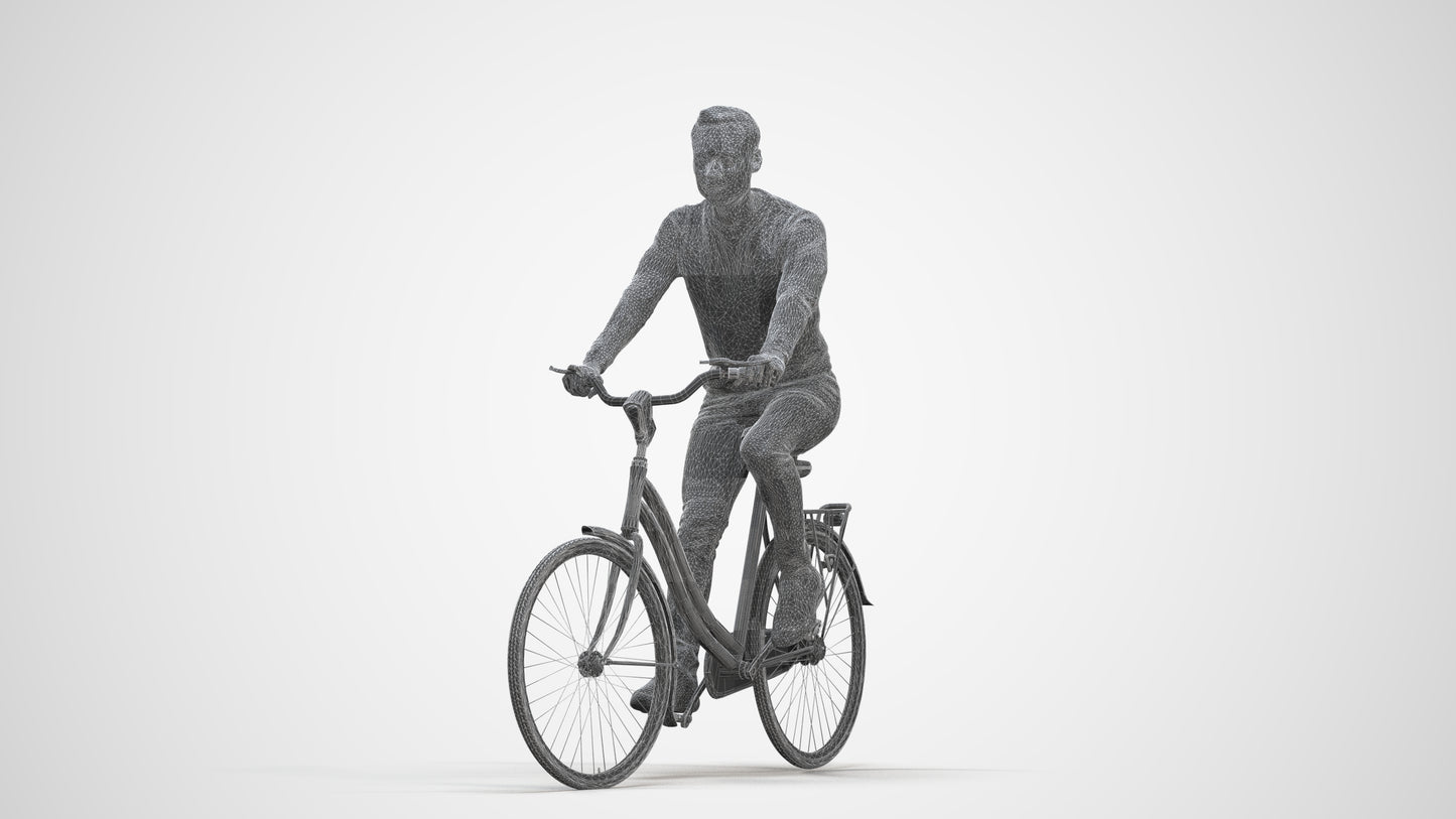 realistic 3D man casual cycling, scanned archviz people for Blender and 3ds Max, three-quarter front view render