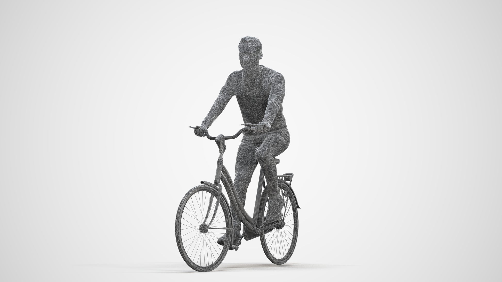 realistic 3D man casual cycling, scanned archviz people for Blender and 3ds Max, three-quarter front view render