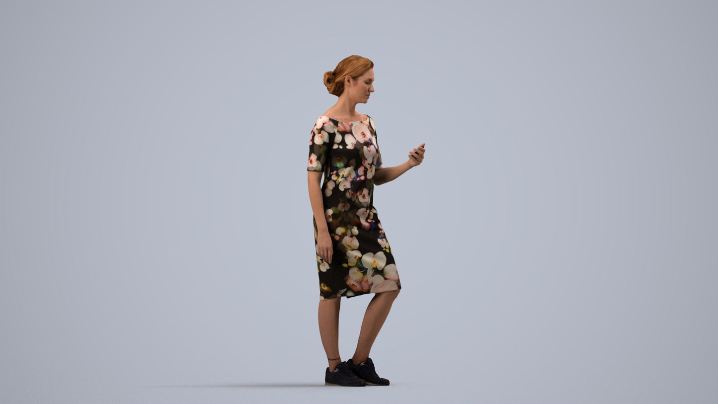3D people model woman casual standing, scanned human for 3ds Max rendering, side view render