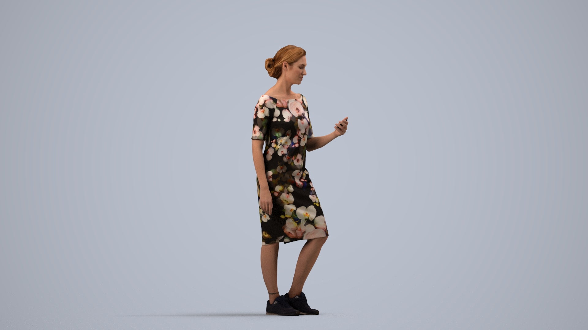 3D people model woman casual standing, scanned human for 3ds Max rendering, side view render