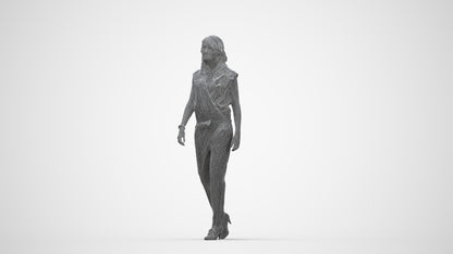 3D scanned woman walking casual, photorealistic archviz people for Enscape and SketchUp, wireframe back view