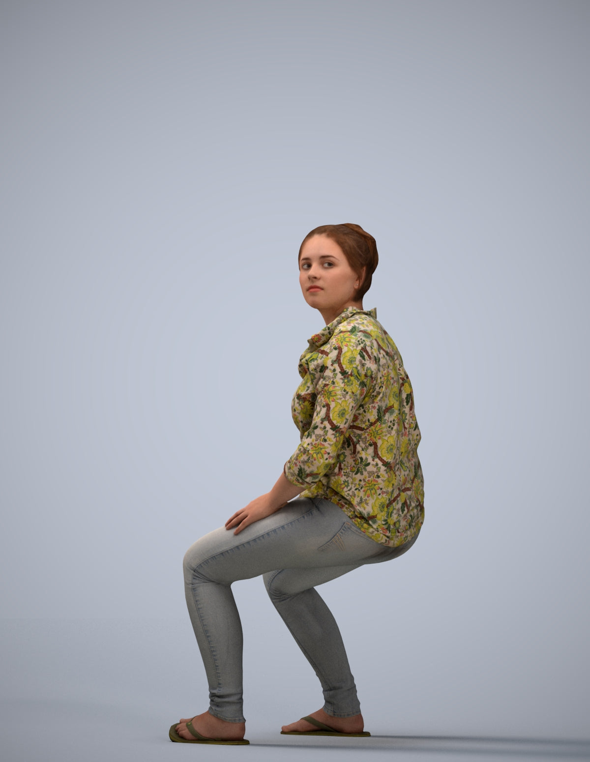 photogrammetry 3D woman casual sitting, realistic human model archviz FBX
