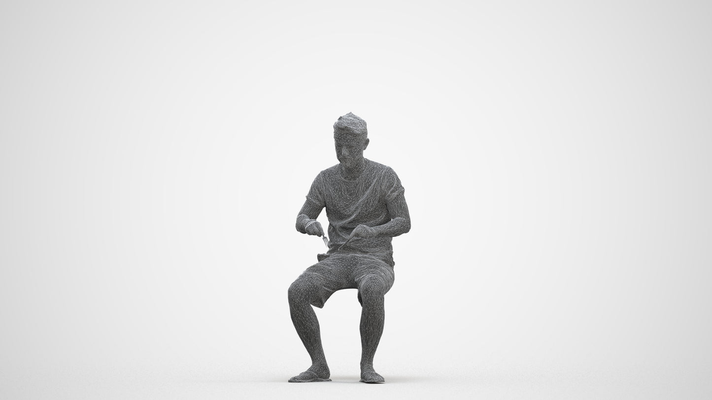realistic 3D people man casual sitting, render-ready for V-Ray and Corona, FBX OBJ, three-quarter front view render