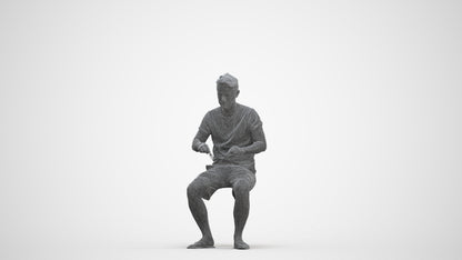 realistic 3D people man casual sitting, render-ready for V-Ray and Corona, FBX OBJ, three-quarter front view render