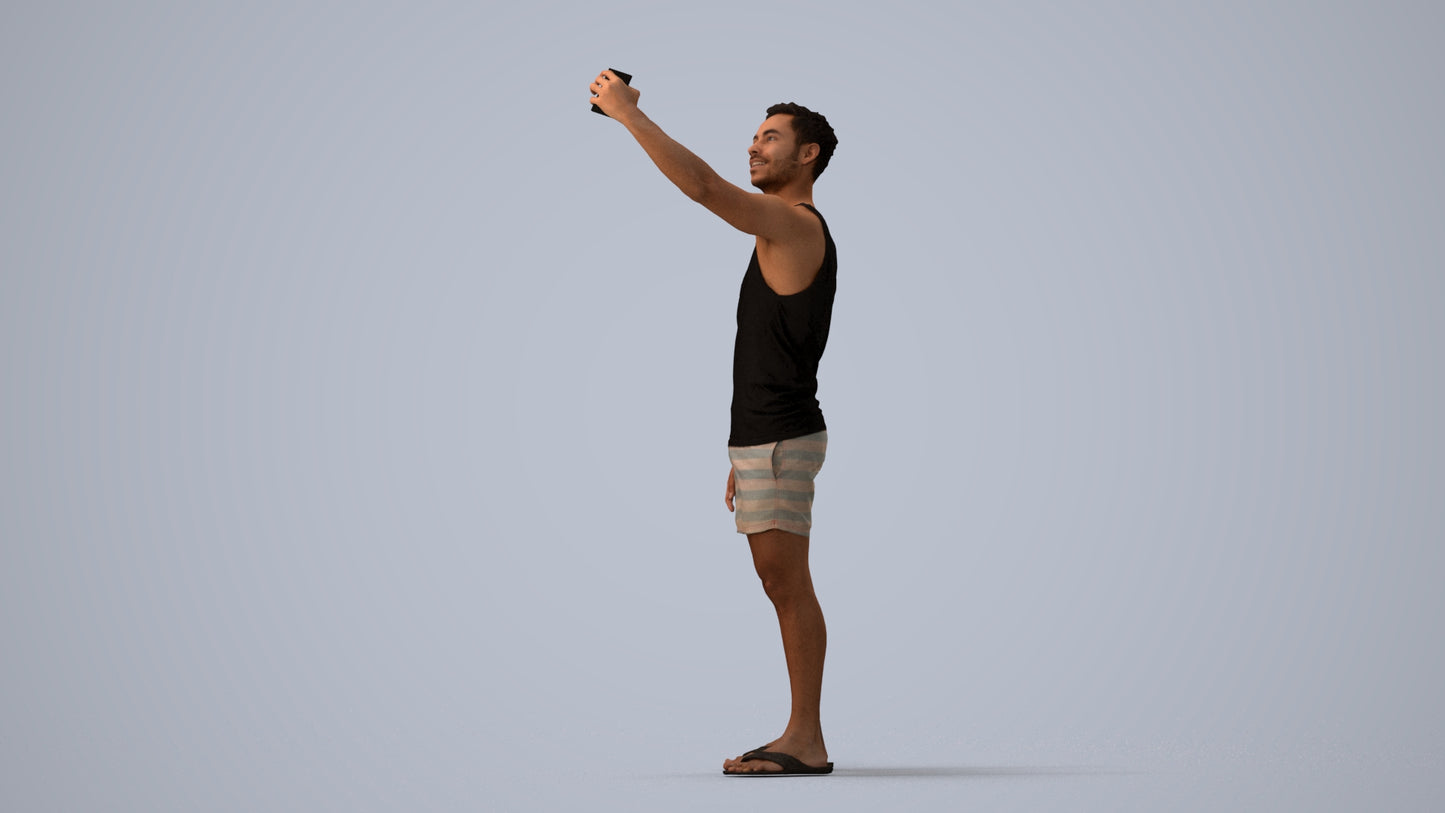 photogrammetry 3D man casual standing, realistic human model archviz FBX, three-quarter view render