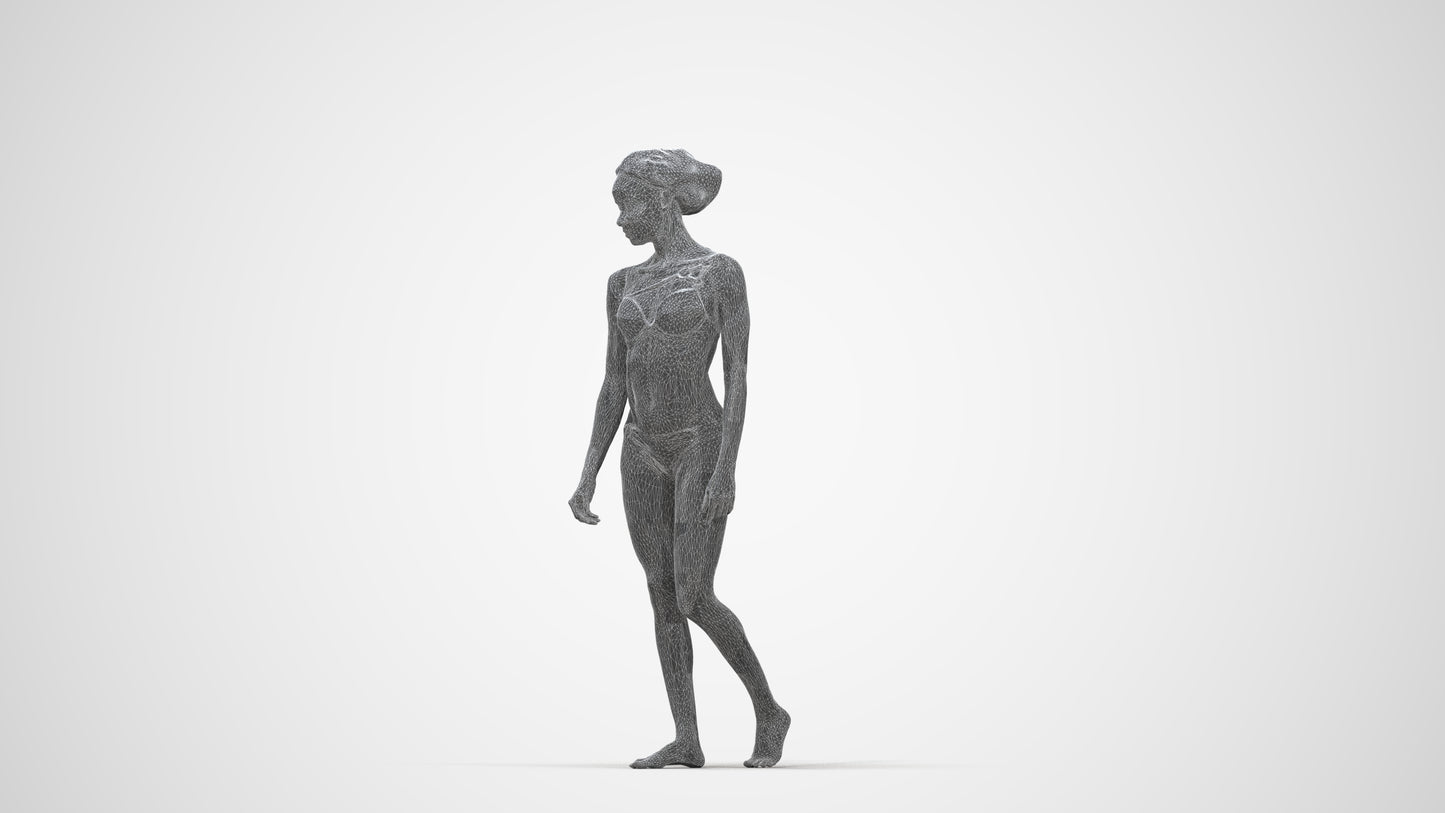 scanned 3D woman pool, photogrammetry people for Enscape and V-Ray, wireframe back view