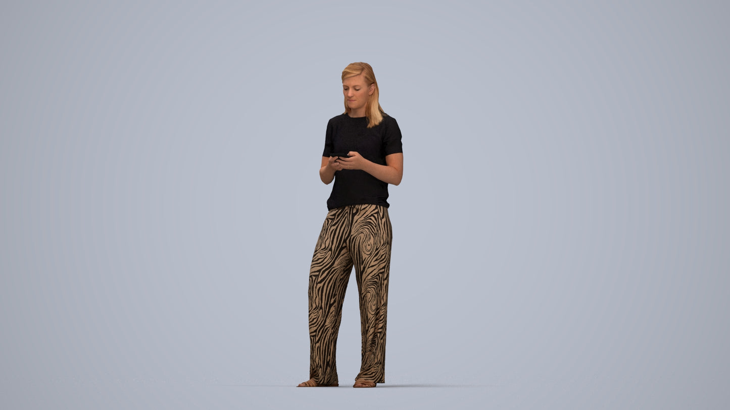 3D people model woman casual standing, scanned human for 3ds Max rendering, top-down view render