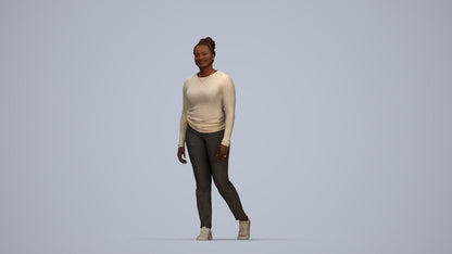 3D scanned woman walking casual, photorealistic archviz people for Enscape and SketchUp, top-down view render