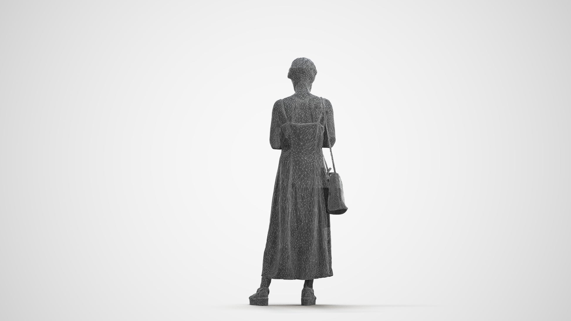 photogrammetry 3D senior woman standing, realistic human model archviz FBX, wireframe front view