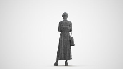photogrammetry 3D senior woman standing, realistic human model archviz FBX, wireframe front view