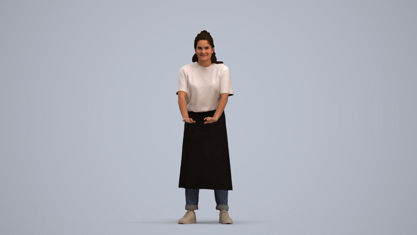 scanned 3D woman hospitality, photogrammetry people for Enscape and V-Ray, standing pose render