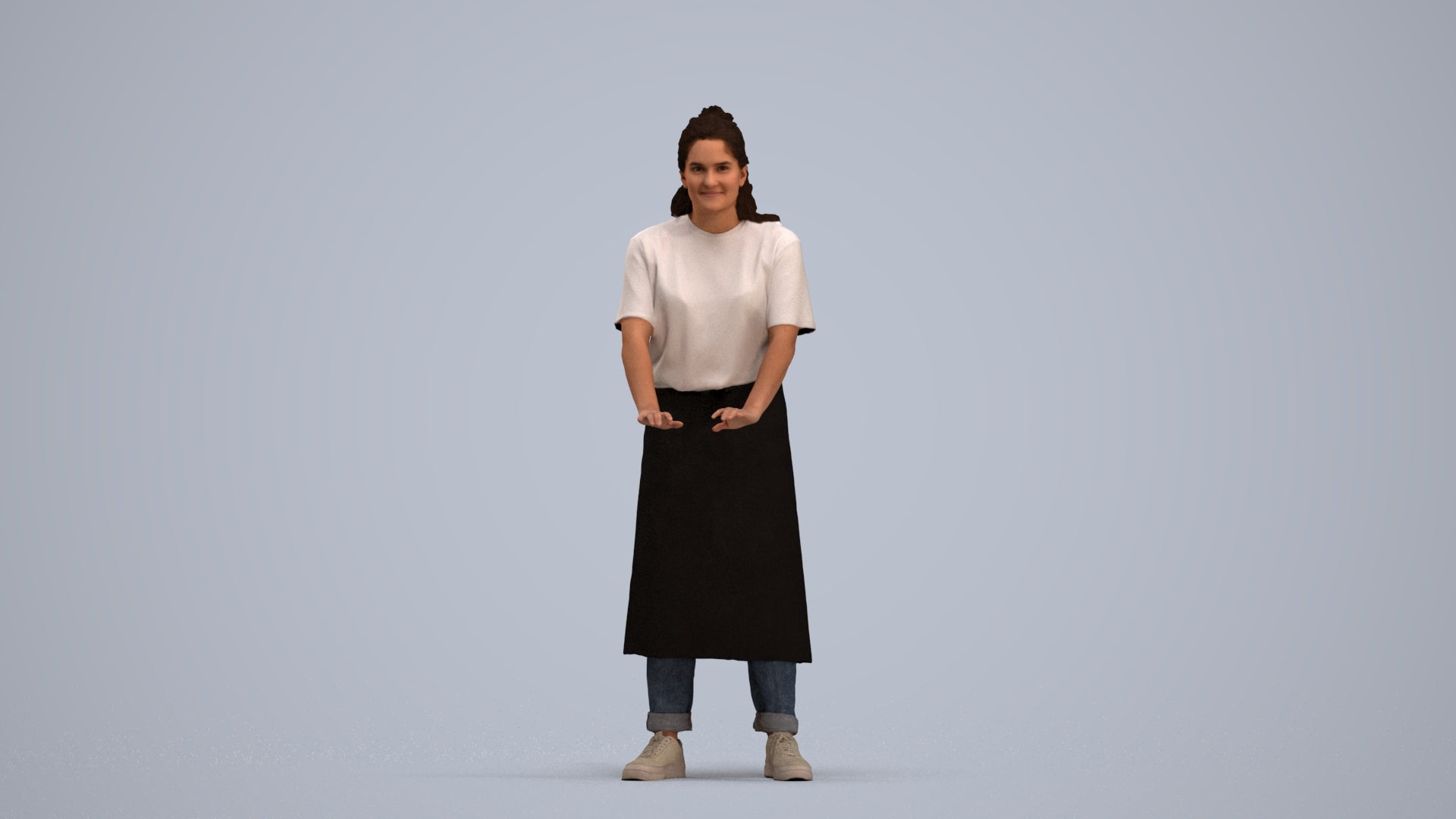 scanned 3D woman hospitality, photogrammetry people for Enscape and V-Ray, standing pose render