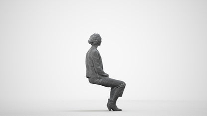 scanned 3D woman casual sitting, photogrammetry people for Enscape and V-Ray, wireframe side view