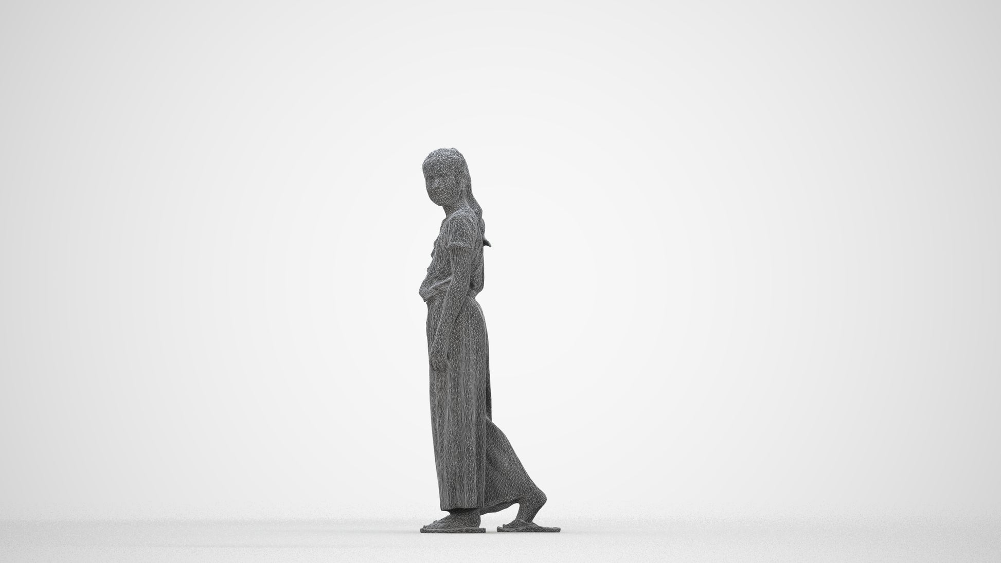 3D people model girl casual kids, scanned human for 3ds Max rendering, wireframe back view