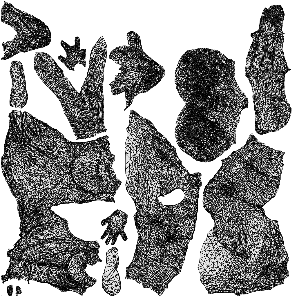 3D human model senior woman sitting, photogrammetry scanned person for archviz, wireframe top-down view